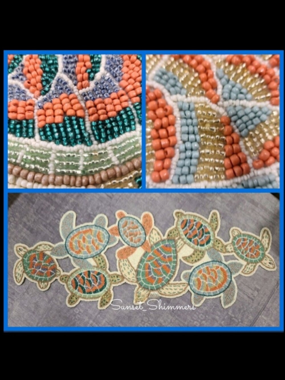 36" Beaded Sea Turtle Coastal Tropical Table Runner Shimmer Accents NEW
